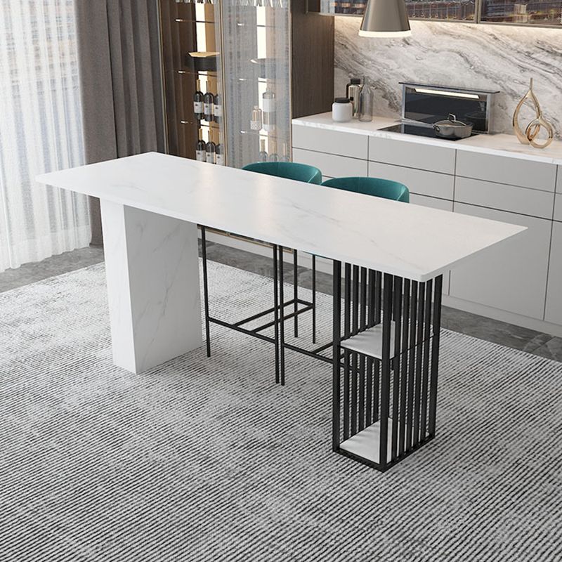 Stone Bar Dining Table Modern Rectangle Bar Table with Double Pedestal for Kitchen Clearhalo 'Bar Furniture' 'Bar Tables' 'bar_tables' 'furn' 'furn_bar_tables' 'Furniture' 'furniture_bar_tables' 'Kitchen & Dining Furniture' 1200x1200_206b66e3-f7c4-4d07-8338-25fd8c4c284f