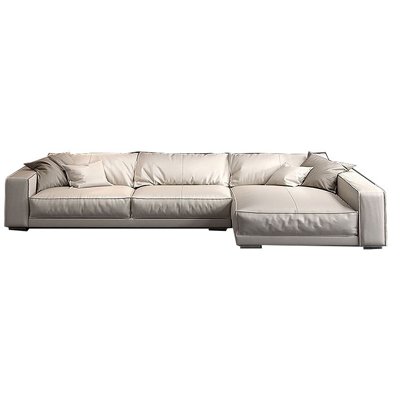 Genuine Leather Square Arm Sectional/Sofa White Sectional for Living Room Clearhalo 'furn' 'furn_sectionals' 'Furniture' 'furniture_sectionals' 'kitchen' 'kitchen_sectionals' 'Living Room Furniture' 'Sectionals' 1200x1200_206bd990-1732-4fc8-832e-c790278547d9