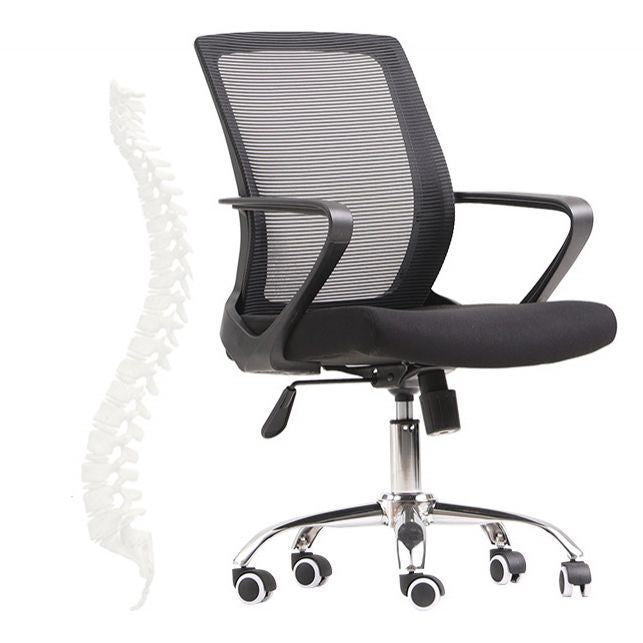 Silla moderna y contemporánea con respaldo medio Silla negra con ruedas para tareas