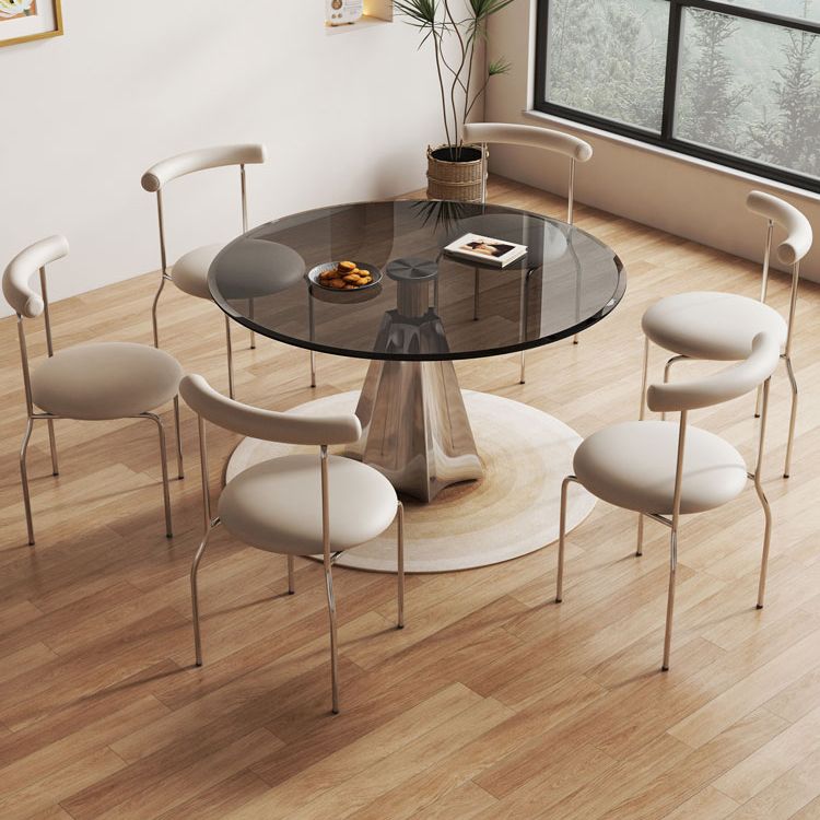 Modern Round Dining Table Glass Tabletop with Stainless Steel Pedestal Base