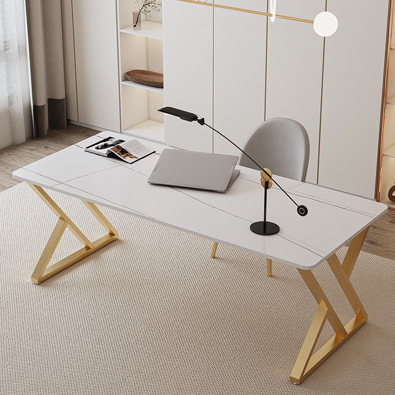 Glam -Schreibtisch Antique Finish Rechteck Computertisch mit Metallbeinen