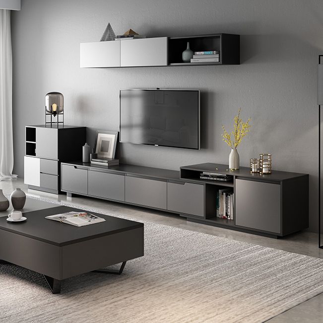 Gray TV Stand 71 /92 - Consola de TV de madera deslizante de pulgadas con cajones