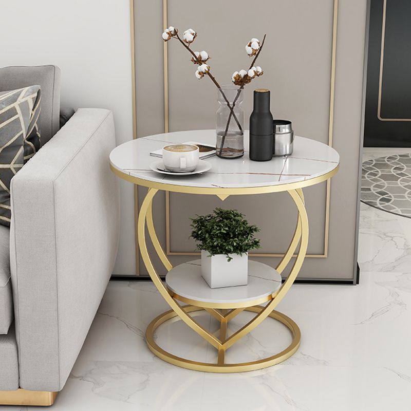 Luxury Marble Round Accent Side Table Abstract Metal Frame End Table with Shelf Clearhalo 'Coffee & Accent Tables' 'End & Side Tables' 'end_side_table' 'end_side_tables' 'furn' 'furn_end_side_tables' 'Furniture' 'furniture_end_side_table' 'Living Room Furniture' 1200x1200_2071c840-8872-4730-bca4-f5b5e5ddc70c
