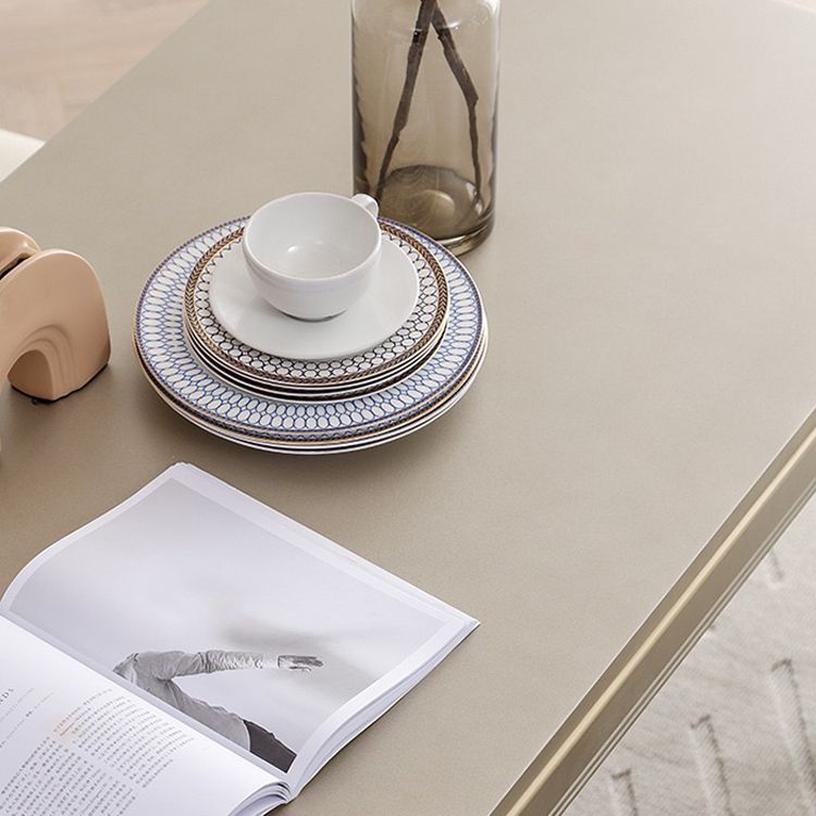 Rectangle Vintage Dining Table Champagne Tone Fixed Table for Home Use Clearhalo ' dining_table' 'Dining Tables & Seating' 'Dining Tables' 'furn' 'furn_dining_table' 'Furniture' 'furniture_dining_table' 'Kitchen & Dining Furniture' 'kitchen&dining_furn' 'kitchen' 'kitchen_dining_table' 1200x1200_207440ff-9a00-437c-9e02-48ded314ff44