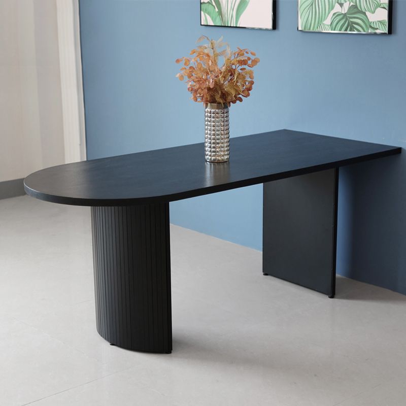 Free Form Double Pedestal Modern Dining Table Black Fixed Table of Wood Clearhalo 'Dining Tables & Seating' 'Dining Tables' 'dining_table' 'furn' 'furn_dining_table' 'Furniture' 'furniture_dining_table' 'Kitchen & Dining Furniture' 'kitchen' 'kitchen_dining_table' 1200x1200_2076a199-a1f0-40c0-9d92-dda05f7de75e