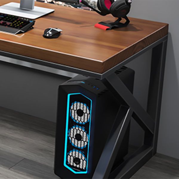 Bureau de bureau en bois massif bureau d'ordinateur de finition antique avec des jambes en métal