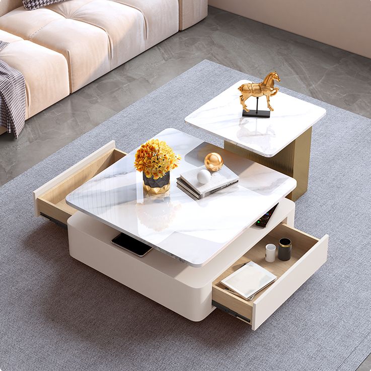 Glam Square Cocktail Table Single Stone Coffee Cocktail Table with Storage Clearhalo 'Coffee & Accent Tables' 'Coffee Tables' 'coffee_tables' 'furn' 'furn_coffee_tables' 'Furniture' 'Living Room Furniture' 1200x1200_207dc343-33c9-415b-aa8f-41658ca9c752