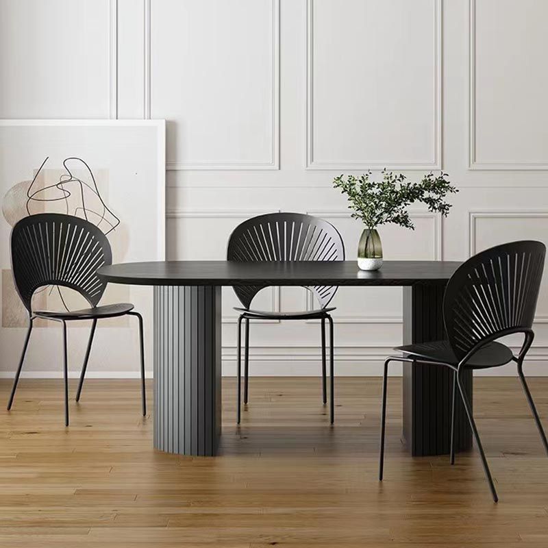 Table à manger en bois massif ovale meubles modernes blancs-noir avec double piédestal pour le bureau