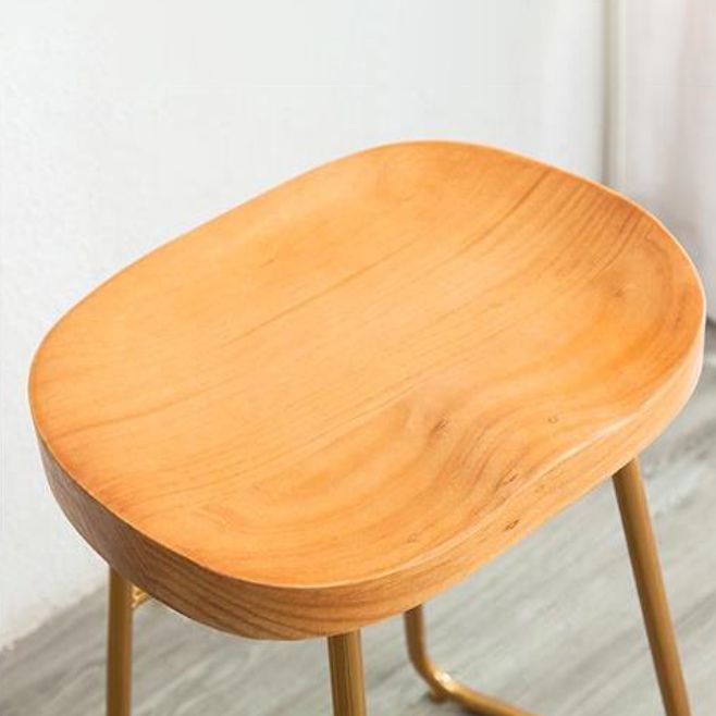 Modern Armless Backless Counter Stool Iron Kitchen Bar Stool with Pedal and Wooden Seat