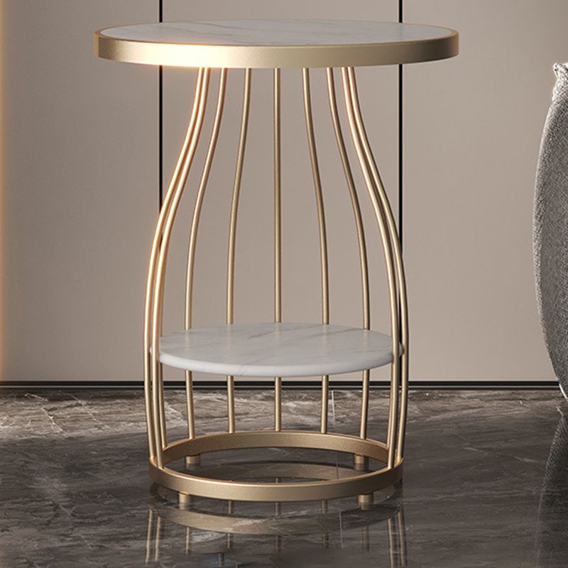 Tavolino rotondo moderno in ardesia da 19,6 pollici in metallo tavolino con scaffale