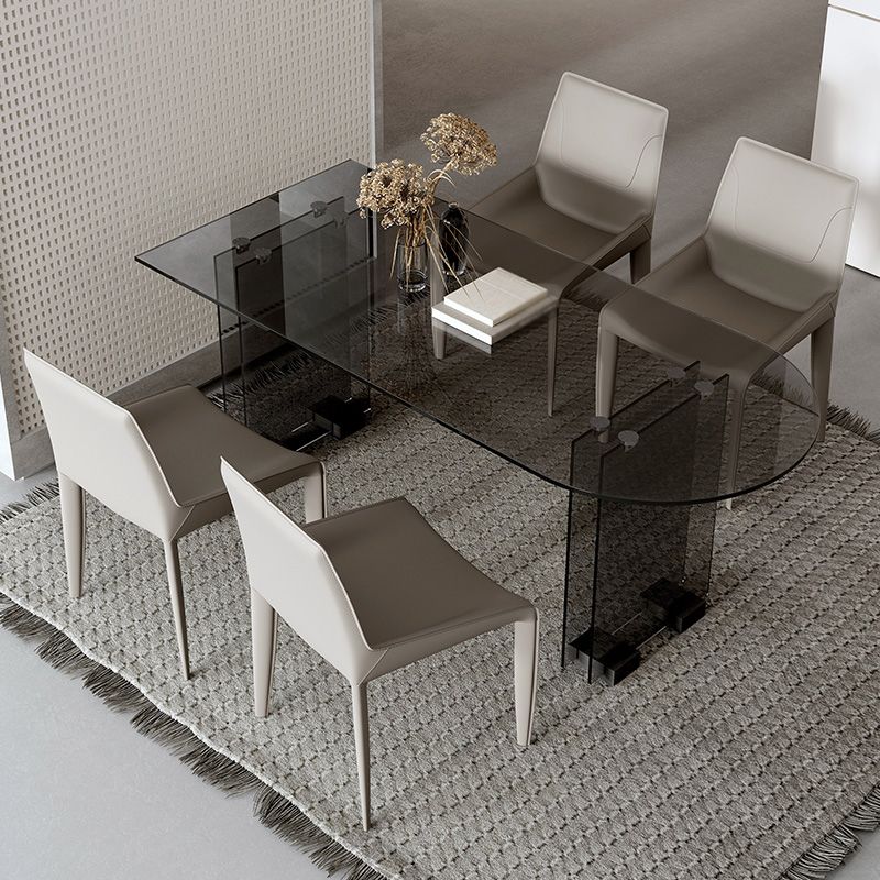 Glass Contemporary Free Form Dining Table Clear Glass Table with Double Pedestal Clearhalo 'Dining Tables & Seating' 'Dining Tables' 'dining_table' 'furn' 'furn_dining_table' 'Furniture' 'furniture_dining_table' 'Kitchen & Dining Furniture' 'kitchen' 'kitchen_dining_table' 1200x1200_208e18b0-f644-4b7e-b93e-7148ae7bcb4d