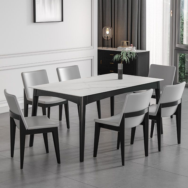 Modern White Dining Table with 4 Legs Rectangle Slate Dining Table Clearhalo 'Dining Tables & Seating' 'Dining Tables' 'dining_table' 'furn' 'furn_dining_table' 'Furniture' 'furniture_dining_table' 'Kitchen & Dining Furniture' 'kitchen' 'kitchen_dining_table' 1200x1200_208e93ba-cfa7-410e-a6a6-e54fc2a751c4