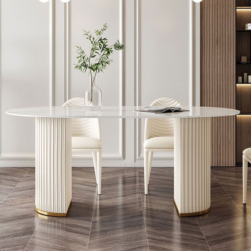 Stone Top Dining Table Modern Oval Table with Sled Base in White Clearhalo 'Dining Tables & Seating' 'Dining Tables' 'dining_table' 'furn' 'furn_dining_table' 'Furniture' 'Kitchen & Dining Furniture' 1200x1200_20921f39-2ffd-4a5a-98c2-2e6e1e28fcc8