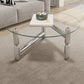 Modern Round Glass Coffee Table Stainless Steel 3 Legs Cocktail Table