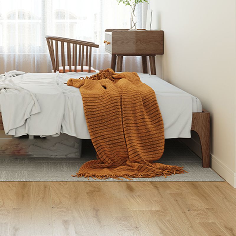 Ash Standard Bed Brown 12.59" High Bed Without Headboard, Mid-Century Modern Style