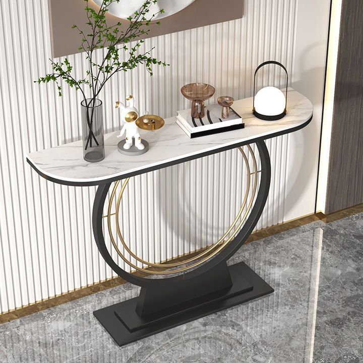 Glam Stone Console Table Iron Stain Resistant Console Sofa Table for Hall