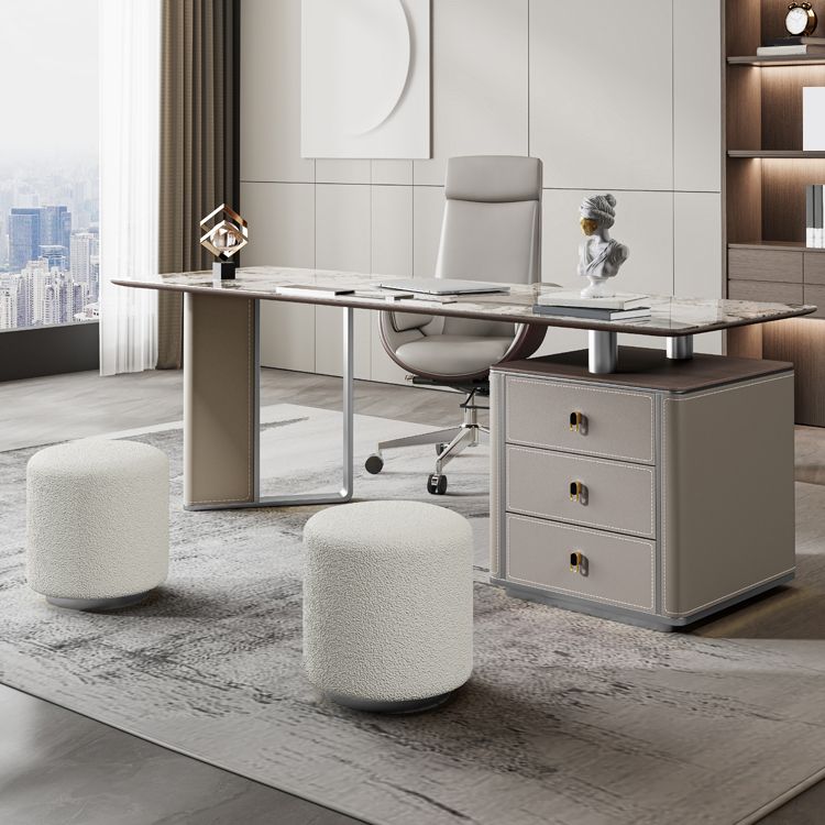 Stone Rectangular Writing Desk Modern 29.53" Tall Office Desk with Drawers Clearhalo 'furn' 'furn_office_desk' 'Furniture' 'Office Desks' 'Office Furniture' 'office_desk' 1200x1200_209c15b8-9d9d-4fb1-be45-525b428164bd