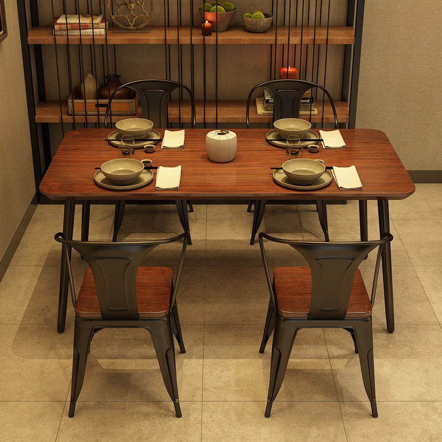 Industrial Rectangle Dining Table Solid Wood Top Dining Table for Restaurant