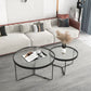 Round Clear Glass Cocktail Table Set Contemporary Cross Legs Coffee Table in Black