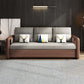 Fabric Sewn Pillow Back Sofa Round Arm Sofa Bed in Walnut Finish