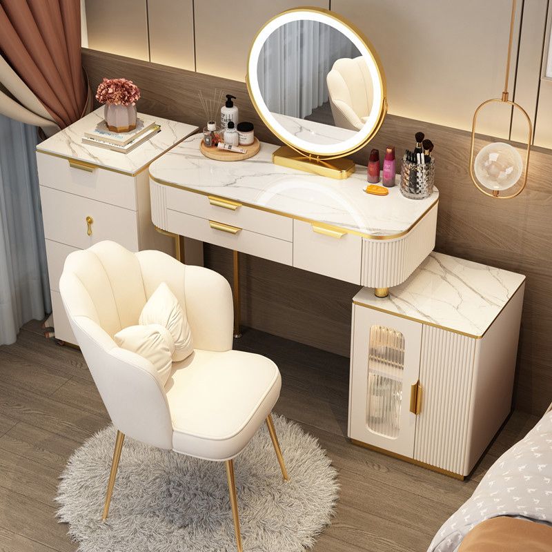 Lighted Mirror & 2/3 Drawers Vanity Table Set Glam Metal Dresser