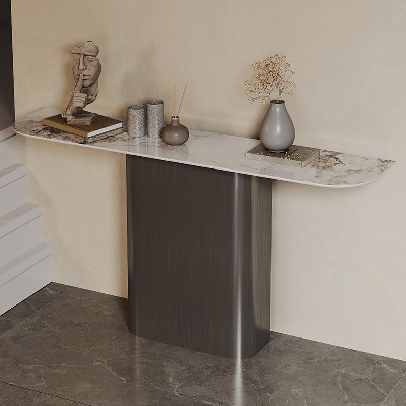Tavolo di accento moderno a forma di luna tavolo in metallo in metallo per hall, largo 14 pollici