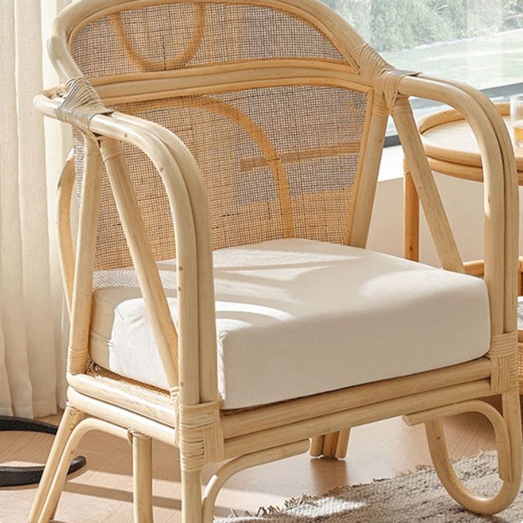 Solid Wood Sofa with Rattan Accent Tropical Living Room Sofa in Light Brone