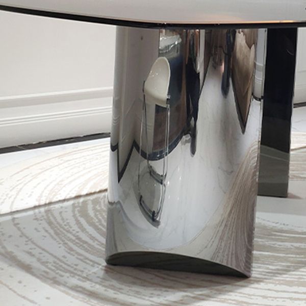 ガラストップダイニングテーブルステンレス鋼ベース付き長方形ダイニングテーブル