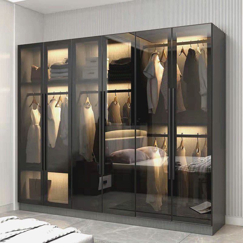 Black Glass Wardrobe Armoire Modern Style Wardrobe for Bedroom