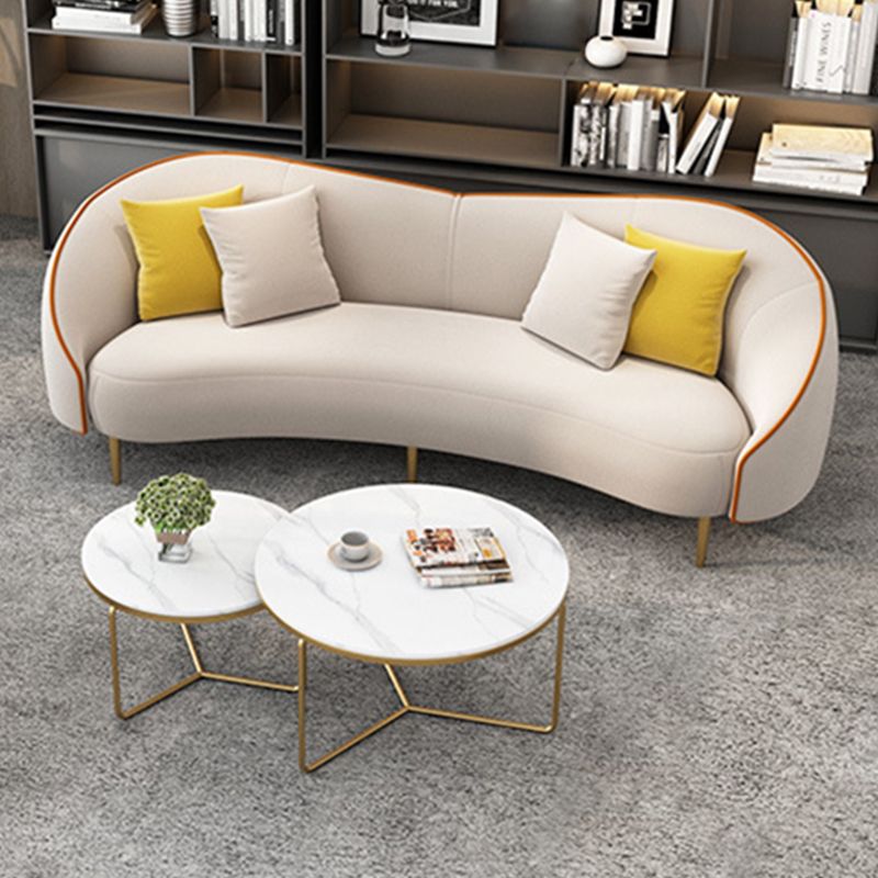 Canapé canapé en cuir en faux cuir beige / gris avec oreillers de boîtier