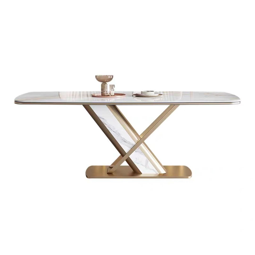 Mesa de comedor de piedra rectangular mesa de lujo tradicional con base de pedestal