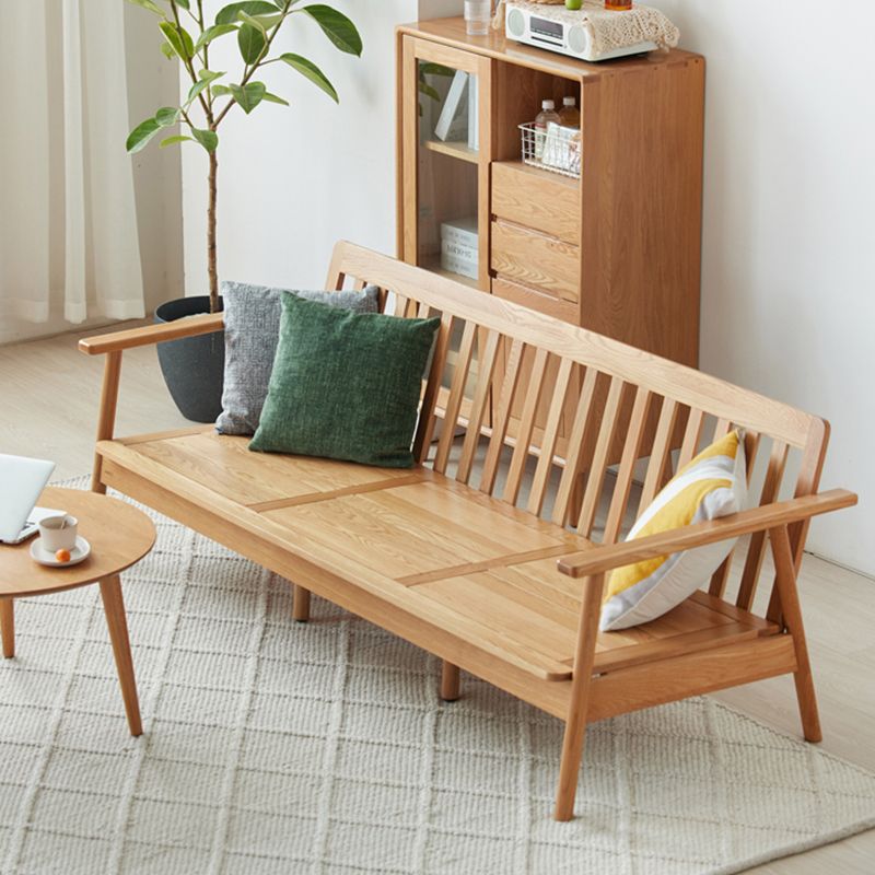 Skandinavisches Festholz -Leinensofa mit Kissen zurück für Wohnzimmer