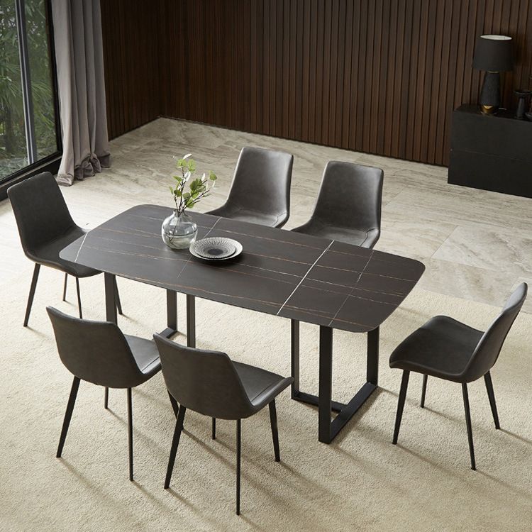 Industrial Dining Table Sintered Stone Table with Black Double Pedestal for Dining Room Clearhalo ' dining_table' 'Dining Tables & Seating' 'Dining Tables' 'furn' 'furn_dining_table' 'Furniture' 'furniture_dining_table' 'Kitchen & Dining Furniture' 'kitchen&dining_furn' 'kitchen' 'kitchen_dining_table' 1200x1200_20b582d4-5035-4c13-9377-974f4870dfe5