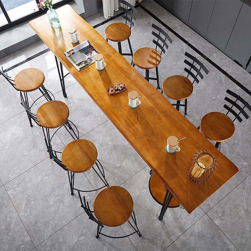 Table de bar de style industriel Table de pub rectangulaire en bois massif en marron
