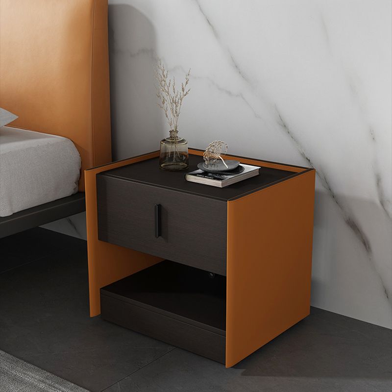 Modern faux lederen nachtkastje 1/2 - lade nachtkastje met open opslag