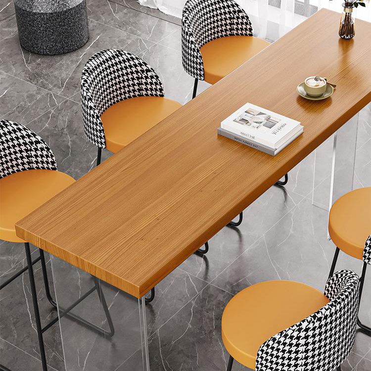 Mesa de comedor rectangular contemporánea para bar, mesa de bar de madera para interiores con pedestal doble acrílico