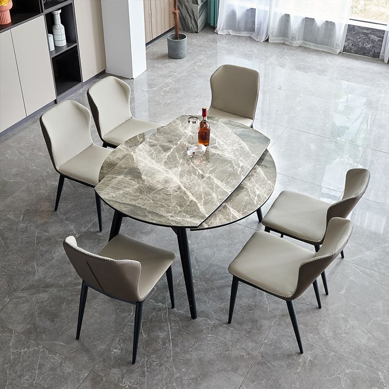 Simplicity Round Dining Room Table Sintered Stone Table with 4 Black Legs Clearhalo ' dining_table' 'Dining Tables & Seating' 'Dining Tables' 'furn' 'furn_dining_table' 'Furniture' 'furniture_dining_table' 'Kitchen & Dining Furniture' 'kitchen&dining_furn' 'kitchen' 'kitchen_dining_table' 1200x1200_20c45f6f-4381-41bc-9286-95a65b269825
