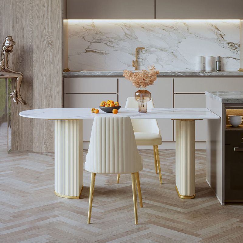 Stone Top Dining Table Modern Dining Table with Double Pedestal Base Clearhalo 'Dining Tables & Seating' 'Dining Tables' 'dining_table' 'furn' 'furn_dining_table' 'Furniture' 'Kitchen & Dining Furniture' 1200x1200_20c9fa1b-2eca-4238-8c7c-aec286017767