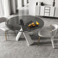 Modern Round Dining Table Glass Tabletop with Metal Pedestal Base