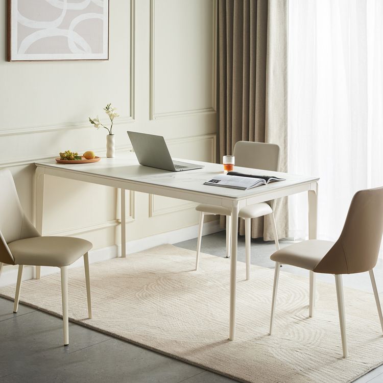 Moderne Stil Steinmöbel 5/7 PCs weiße Rechtecktisch mit Essstuhl