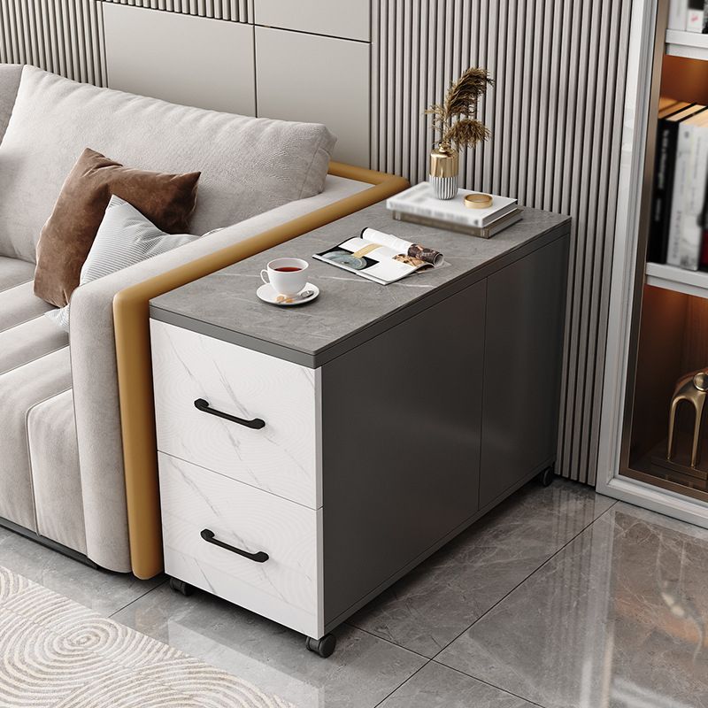 Contemporary 1-Door 2-Drawer Side Table with Casters - 24.4" H Clearhalo 'Coffee & Accent Tables' 'End & Side Tables' 'end_side_tables' 'furn' 'furn_end_side_tables' 'Furniture' 'Living Room Furniture' 1200x1200_20d195e2-b1eb-41ec-b092-39271e440648
