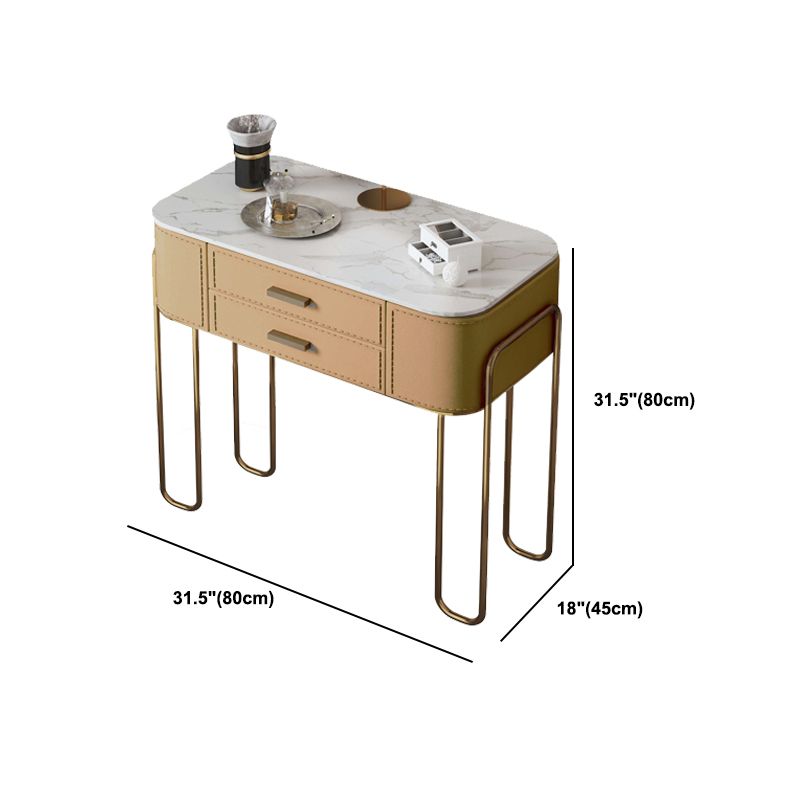 2 Storage Drawers Mirrored Vanity Set Genuine Leather Make-up Vanity
