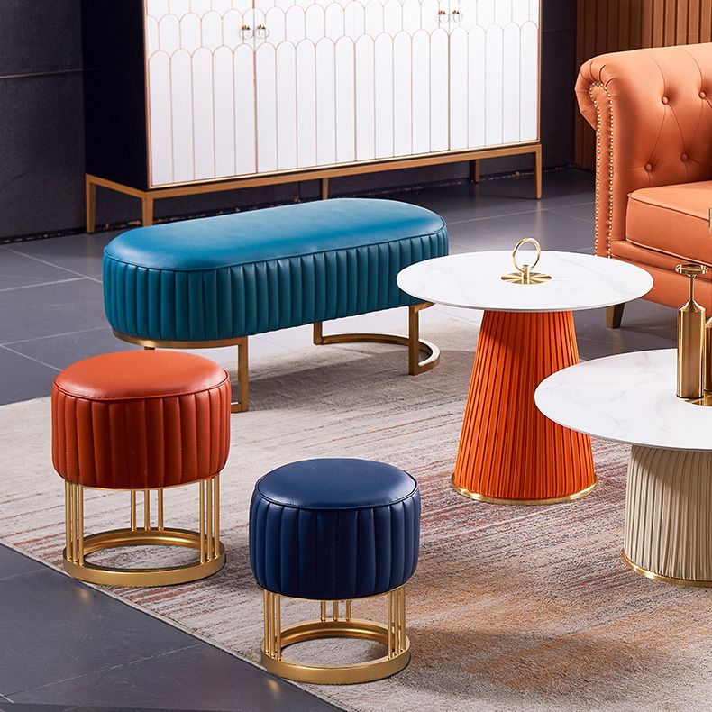 14" Wide Faux Leather Upholstered Ottoman Glam Round Shape Pouf