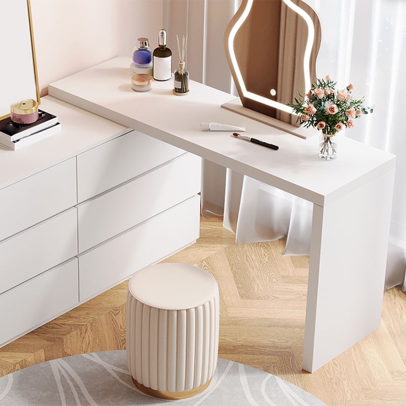 Modern With Drawer Bright White Wooden Lighted Mirror Bedroom