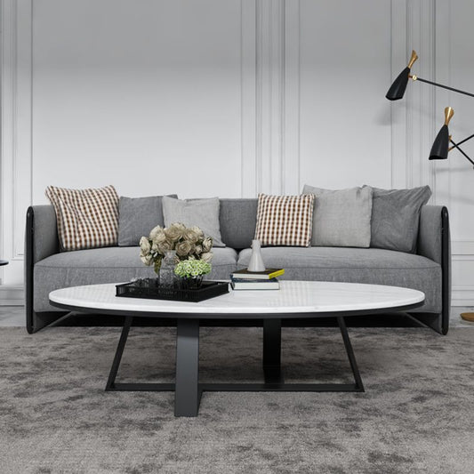 Mesa de café oval de mármol Mesa de cóctel abstracta de marco de metal