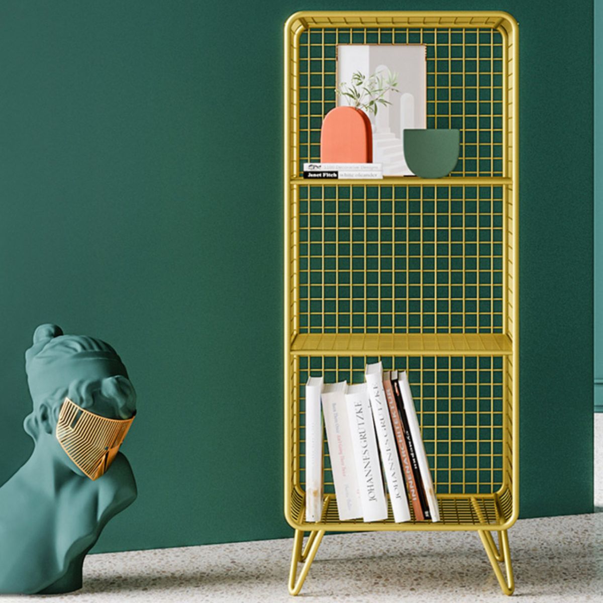 Glam Metal Iron Standard Bookshelf Vertical Closed Back Bookshelf Clearhalo 'Bookcases' 'furn' 'furn_bookcases' 'Furniture' 'furniture_bookcases' 'kitchen' 'kitchen_bookcases' 'Living Room Furniture' 'Office Furniture' 1200x1200_20e49cb3-d152-4c44-b46e-cb0354842317