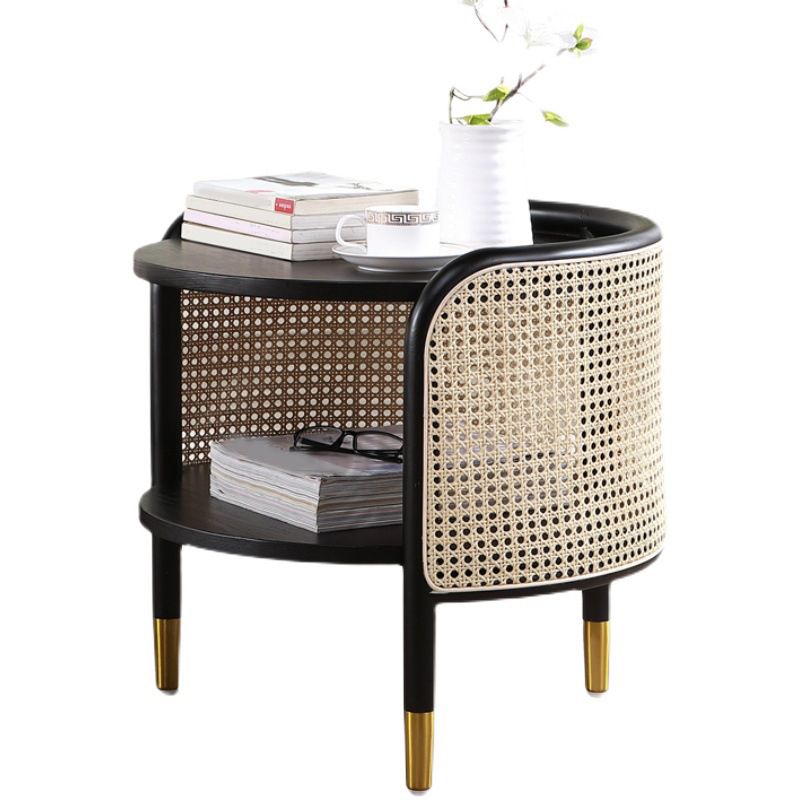 19" Wide Side Table 3 Legs Solid Wood Accent Side Table with Storage