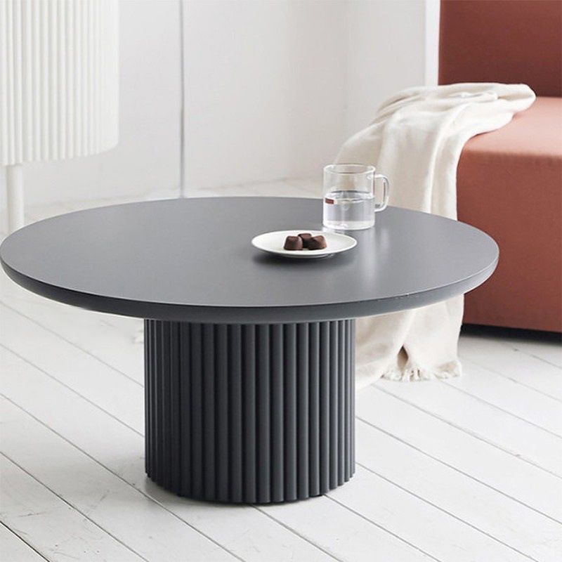 Contemporary Round Coffee Table with Solid Wood Top and Iron Pedestal Base Clearhalo 'Coffee & Accent Tables' 'Coffee Tables' 'coffee_tables' 'furn' 'furn_coffee_tables' 'Furniture' 'Living Room Furniture' 1200x1200_20ea38b5-1adb-4303-9655-d0b889d8c9e1