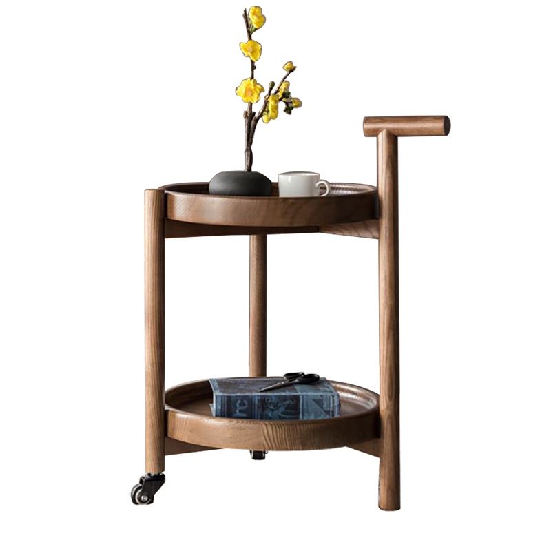 Tavolino in legno del vassoio rotondo scandinavo da 21,6 pollici con scaffale e ruota