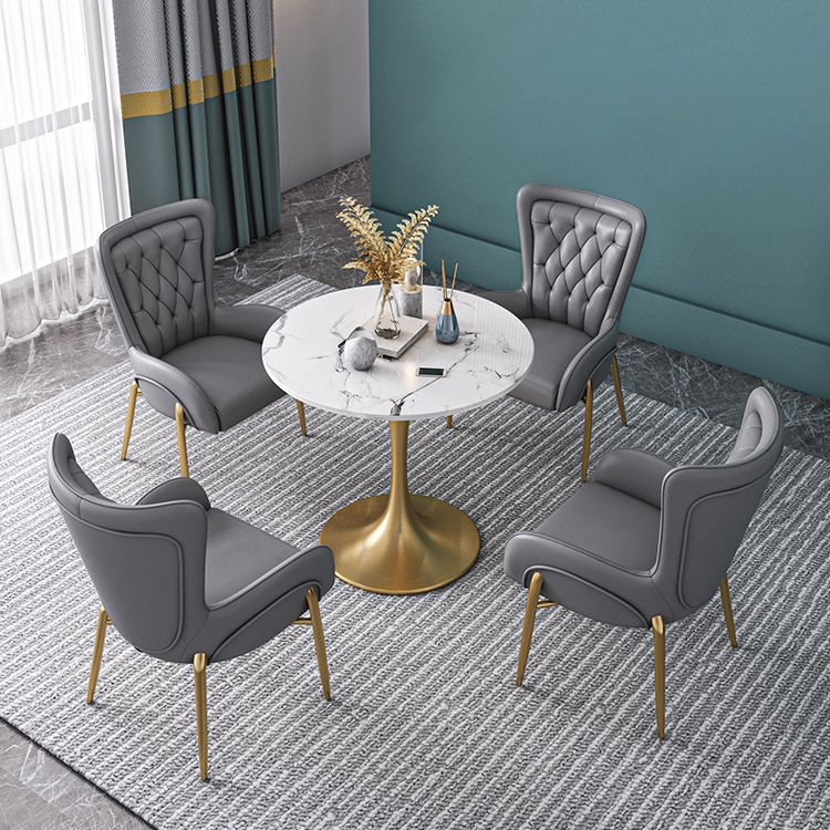 Metal Traditional Luxury Round Table Sintered Stone Table with Tulip Base for Home Clearhalo 'Dining Tables & Seating' 'Dining Tables' 'dining_table' 'furn' 'furn_dining_table' 'Furniture' 'Kitchen & Dining Furniture' 1200x1200_20eff170-d94e-4234-a620-becfa92fceb1